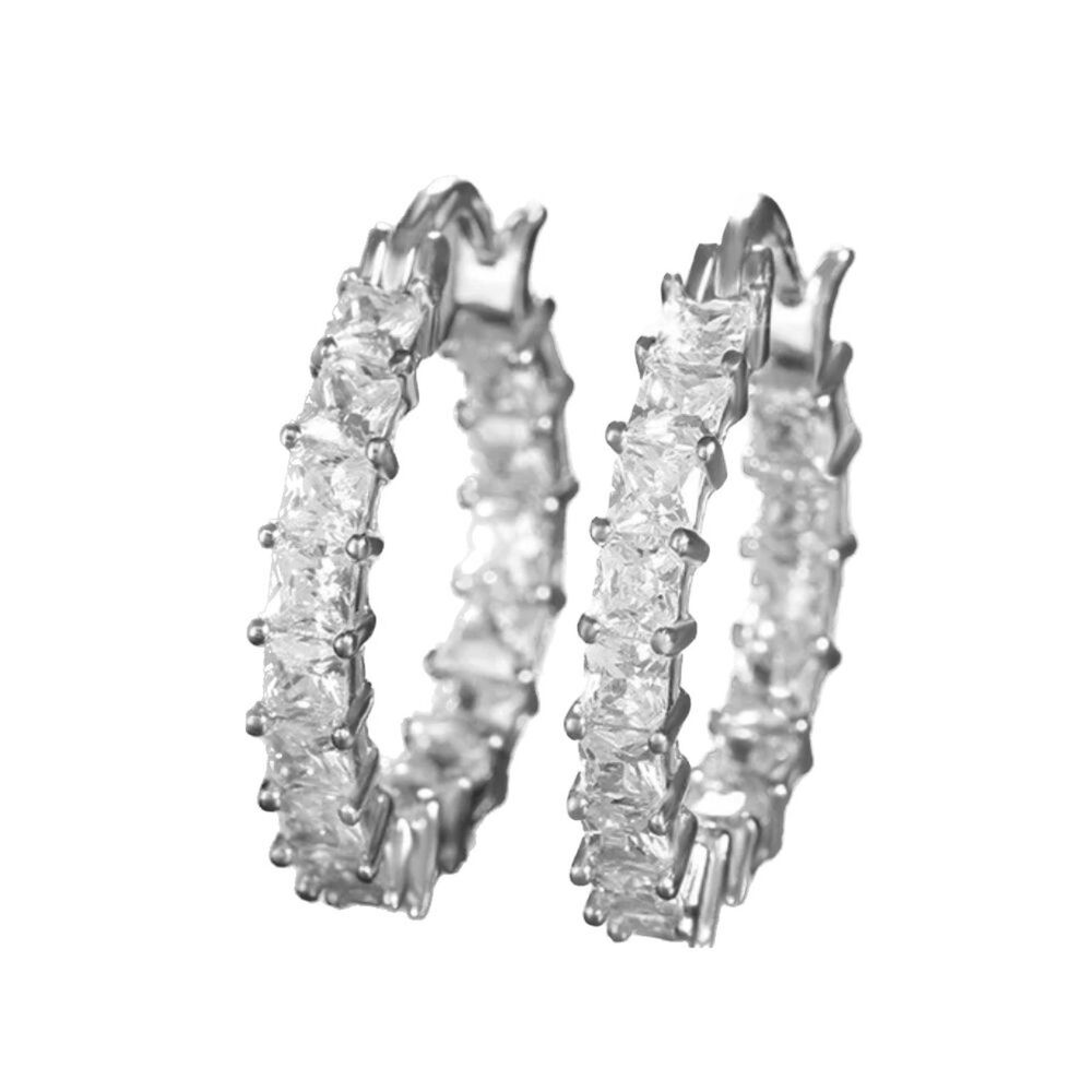 Stainless Steel CZ Inside Out Hoop Earrings Medium 27mm